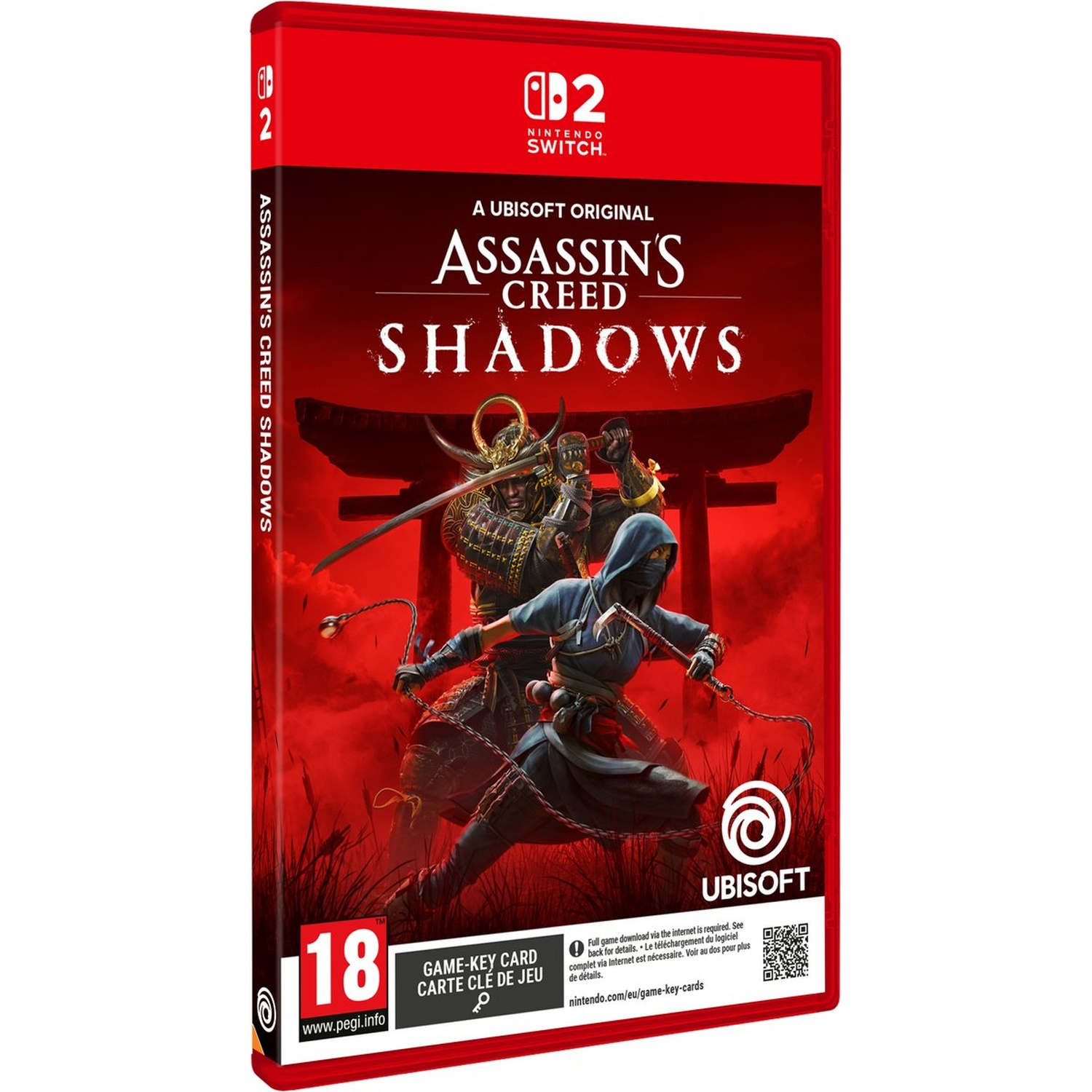 Game box art for Assassin's Creed Shadows. Shows a samurai and ninja in action, with the game's title and logo.