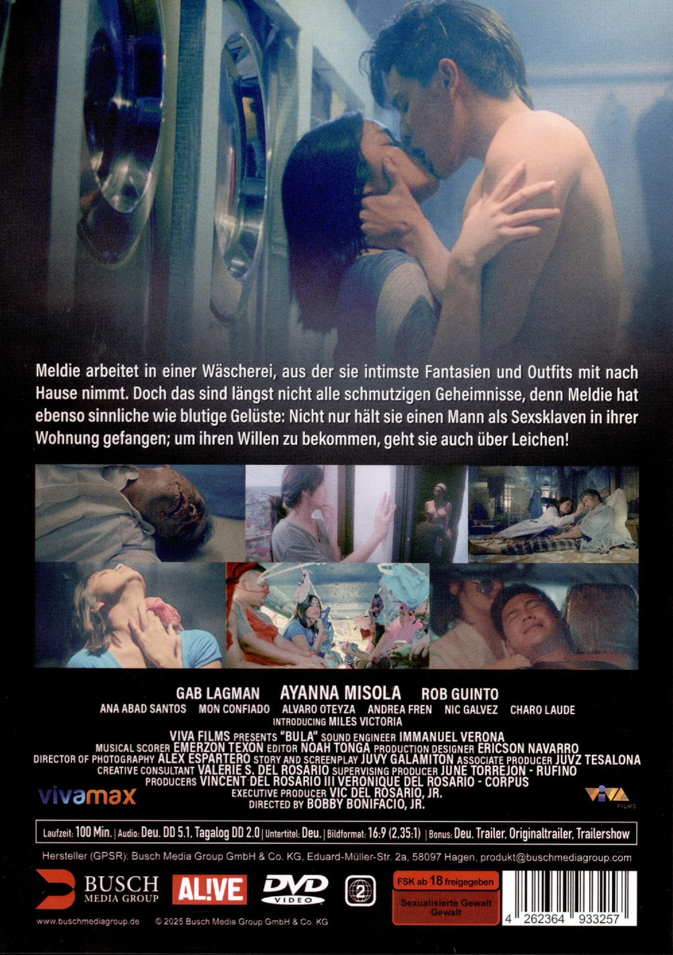 Ein Filmposter zeigt ein küssendes Paar. Text erwähnt eine Wäscherei, Geheimnisse und sexuelle Gewalt. Verschiedene Schauspielernamen sind aufgeführt.