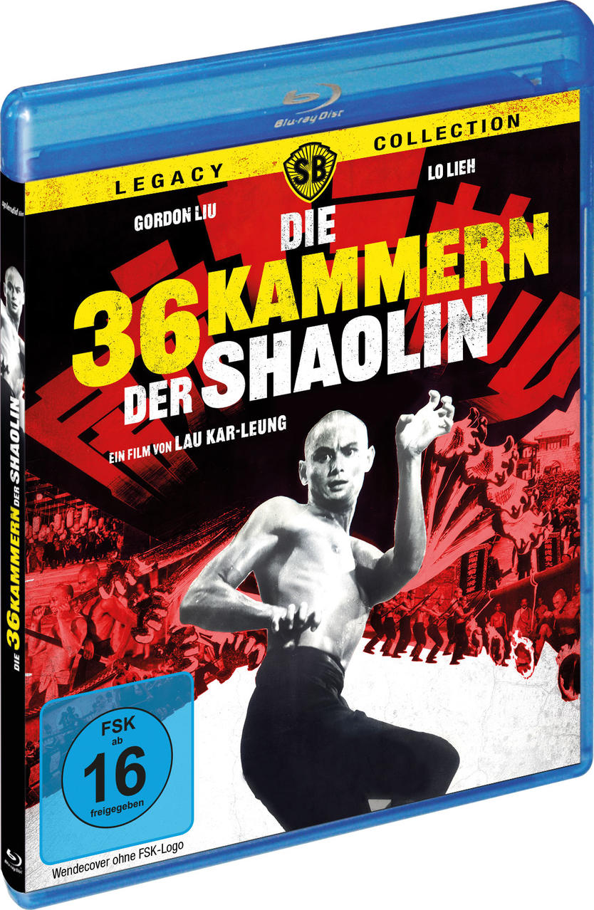 Blu-ray-Cover mit einem glatzköpfigen Mann in Kampfpose, umgeben von rotem und gelbem Text und einer Menschenmenge im Hintergrund.