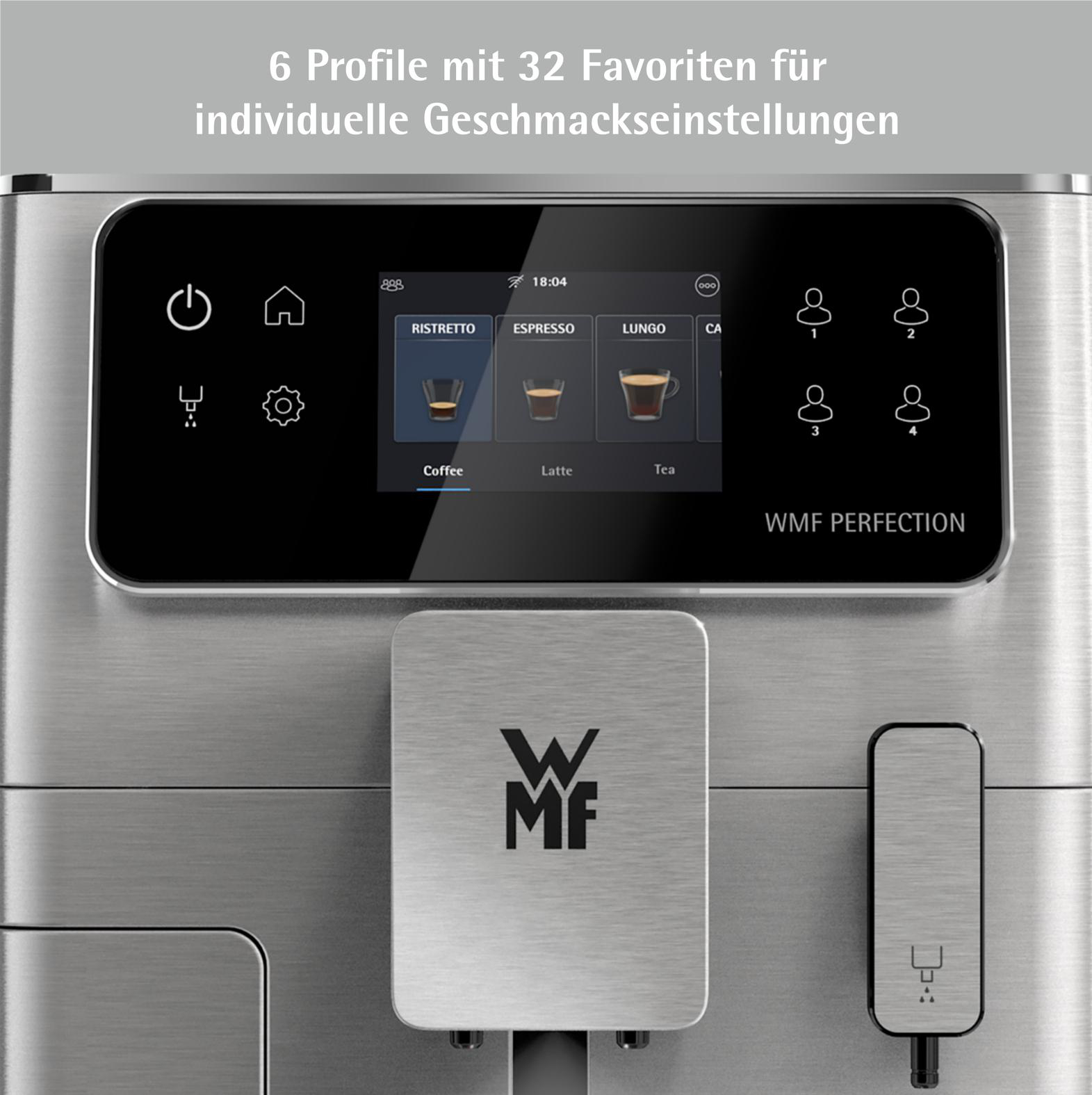 Kaffeemaschine mit Digitaldisplay. Optionen: Ristretto, Espresso und Lungo.