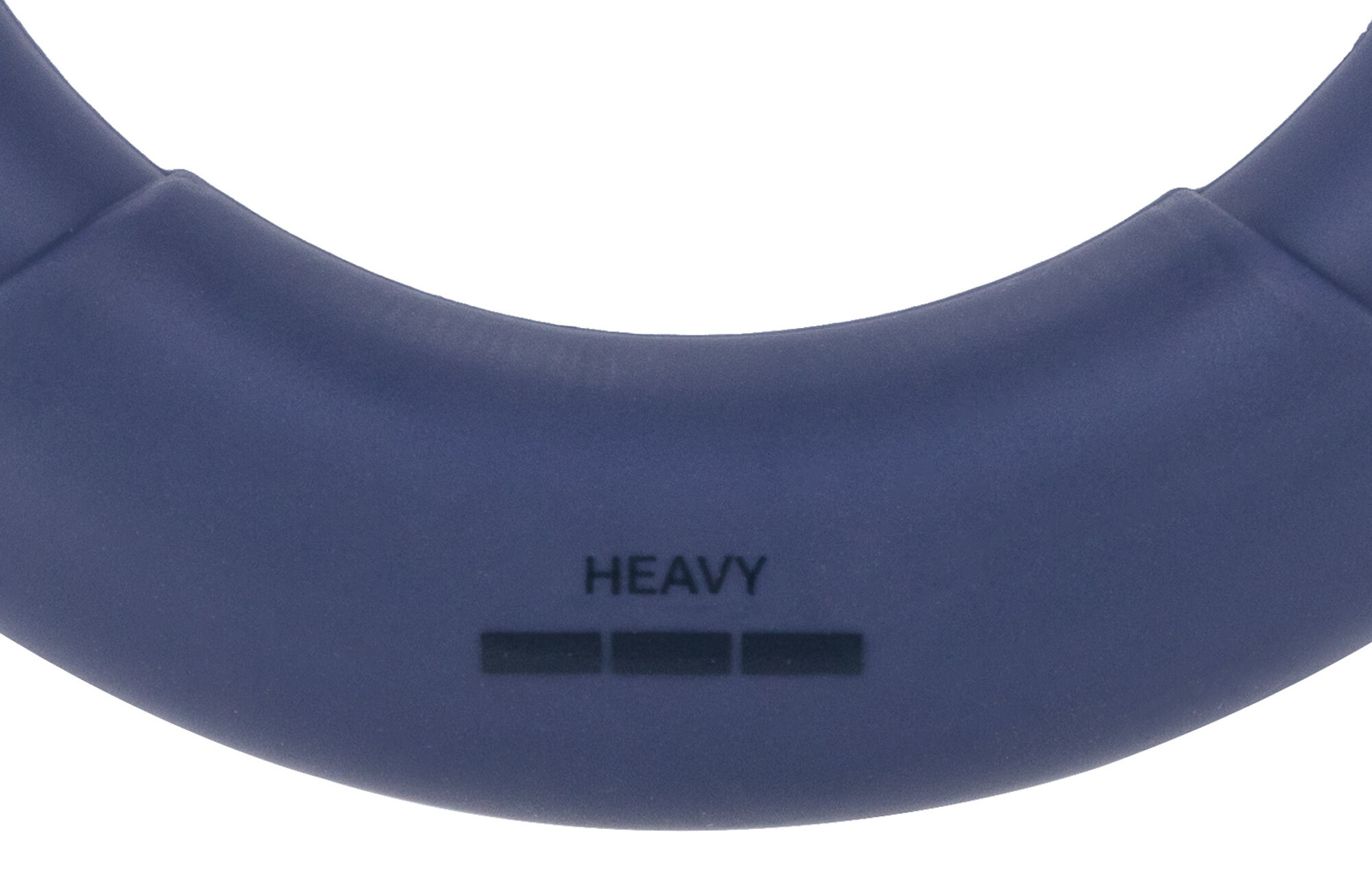 Niebieski, zakrzywiony obiekt z napisem 'HEAVY' i trzema ciemnymi prostokątami poniżej. Białe tło.