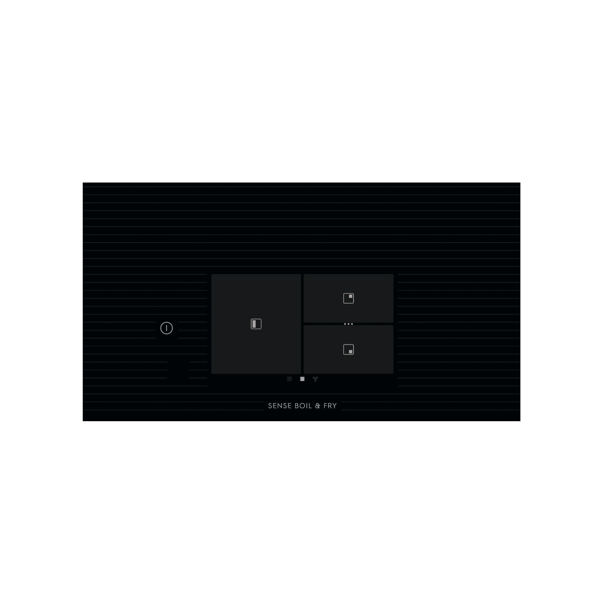 Czarna płyta indukcyjna z elementami dotykowymi i napisem 'SENSE BOIL & FRY'.