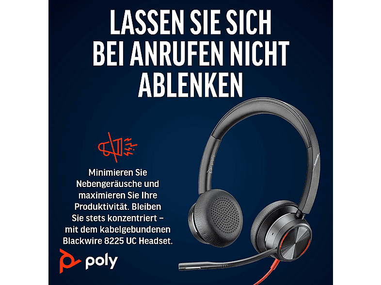 Thumbnail - HP - B2B Poly Blackwire 8225 USB-C Stereo-Headset + USB-C/A-Adapter, PC, Schwarz