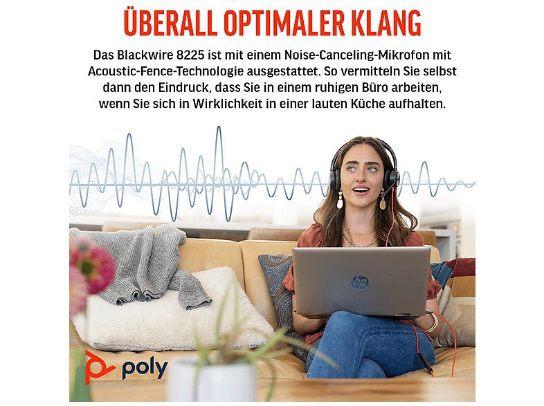 Thumbnail - HP - B2B Poly Blackwire 8225 USB-C Stereo-Headset + USB-C/A-Adapter, PC, Schwarz