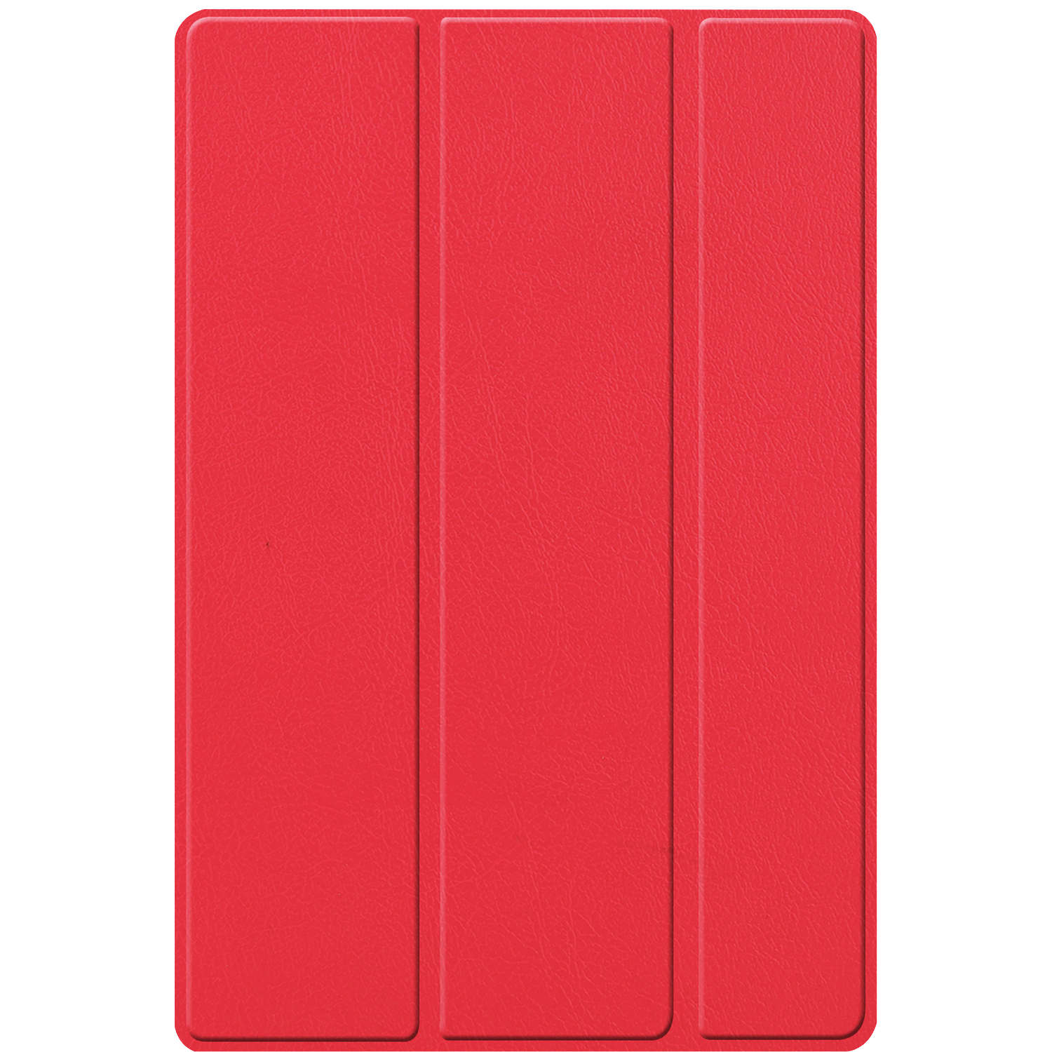 A red tablet case, folded. The case has a textured surface with three vertical sections. The background is white.