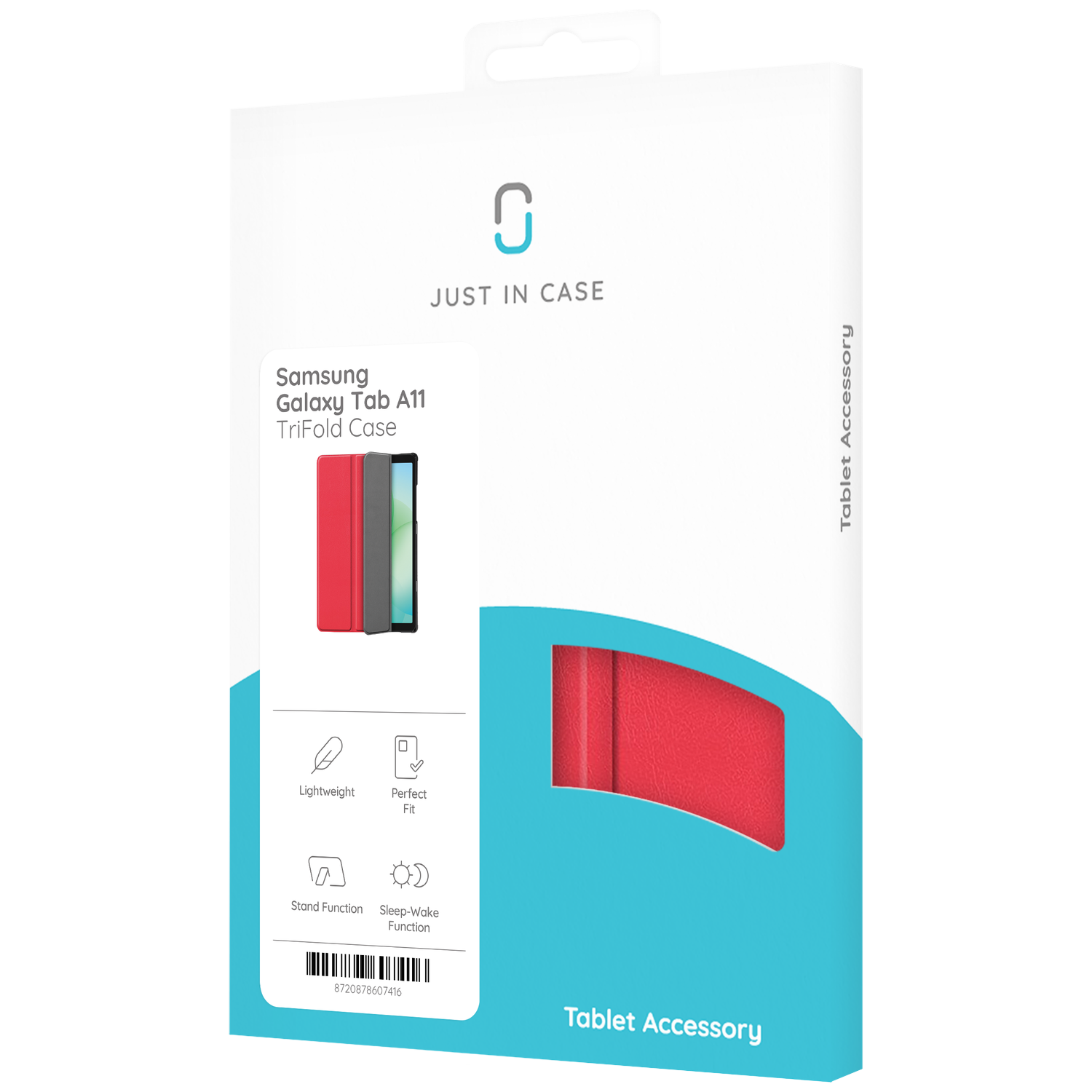 A tablet case box. It has red and gray case images, and text mentioning 'Samsung Galaxy Tab A11 TriFold Case'.