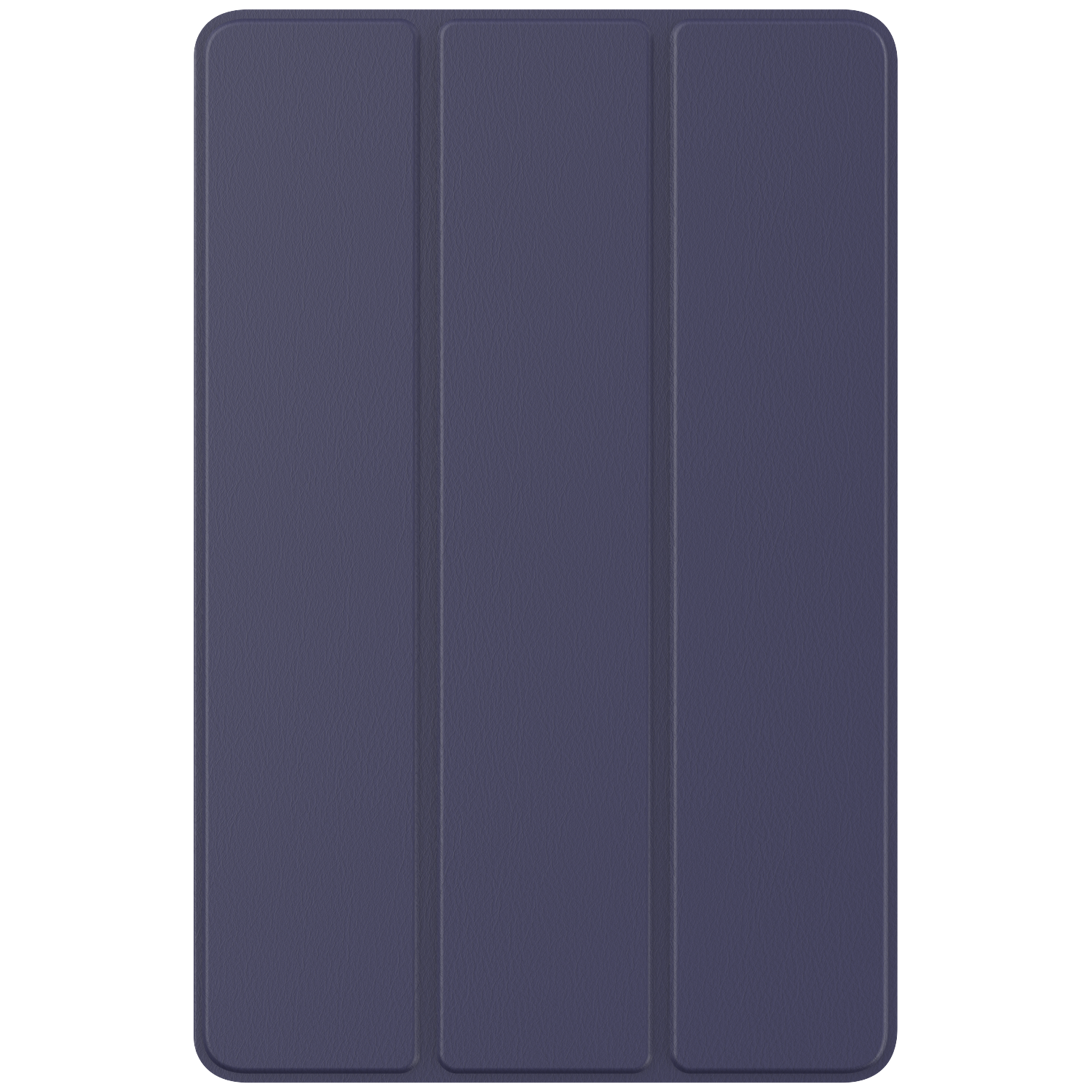 A close-up of a closed navy blue tablet case, showing the front cover. The case has a textured surface and is rectangular.