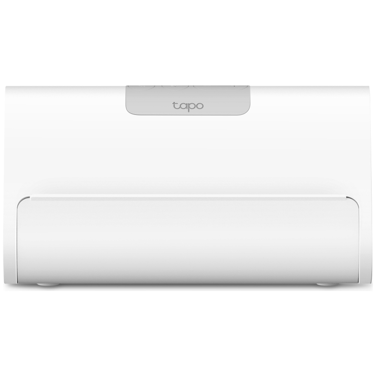 A white rectangular Tapo device with rounded edges. It has a small gray section with the 'tapo' logo on top.