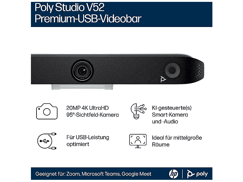 Thumbnail - POLY Studio V52 USB-Videobar für Konferenzen, Weiß