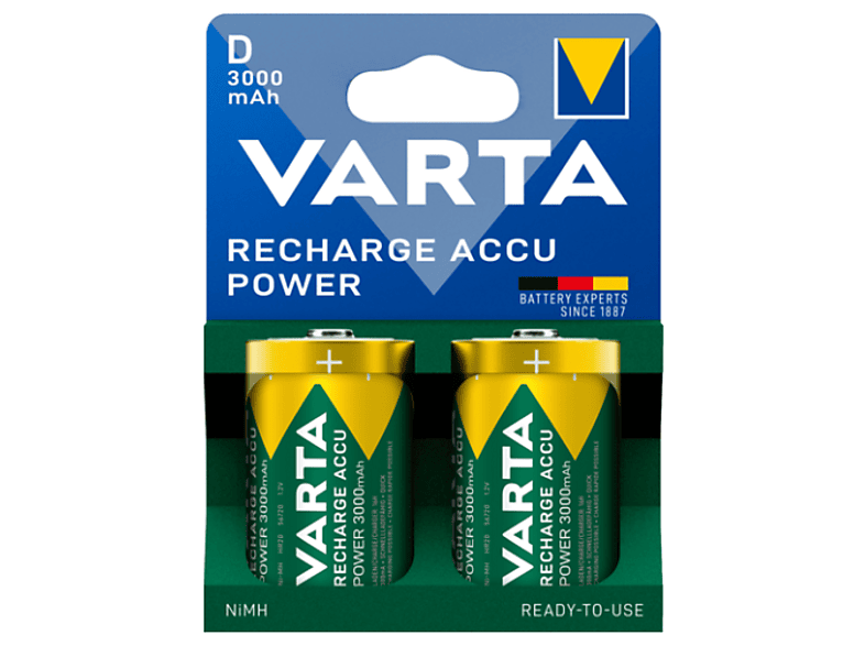 Varta Recharge Accu Power D 3000 mAh, 2er-Pack; Wiederaufladbare Batterie