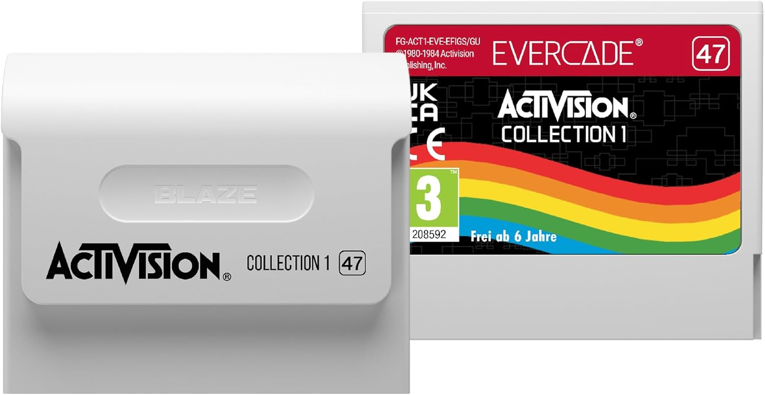 Une cartouche de jeu Evercade avec Activision Collection 1. Comprend un design arc-en-ciel et le numéro 47.