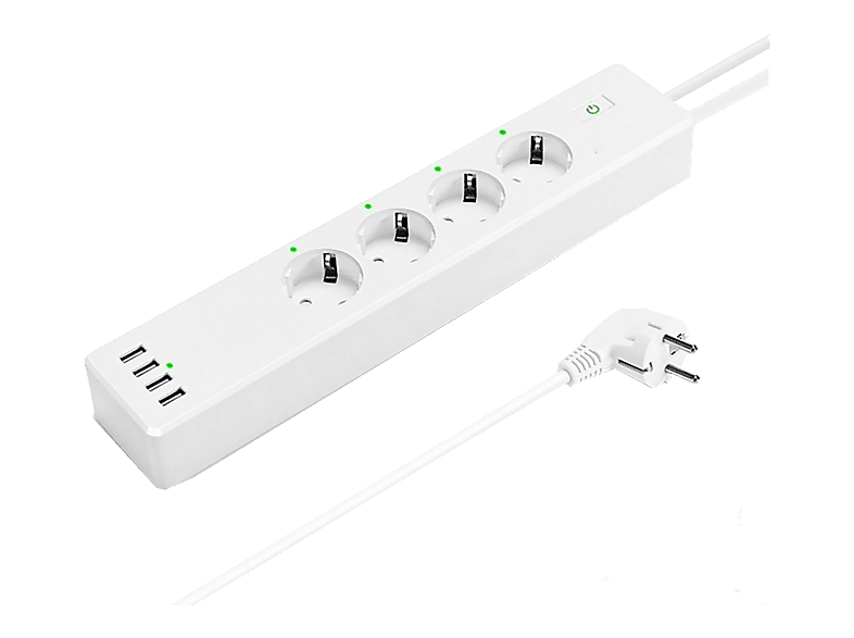 Regleta inteligente - muvit iO MIOSTR003, 4 tomas corriente, USB, Blanco