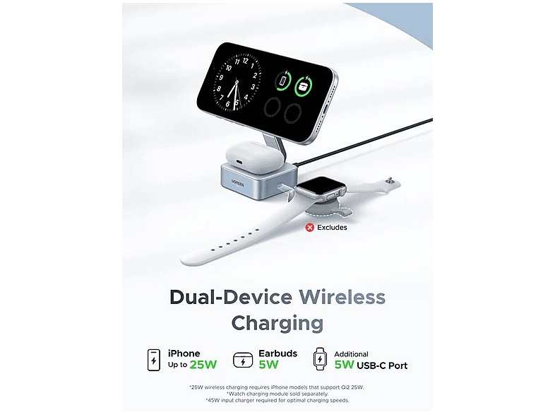 Thumbnail - UGREEN 2-in-1 Magnetic Wireless Charger Apple, Blau