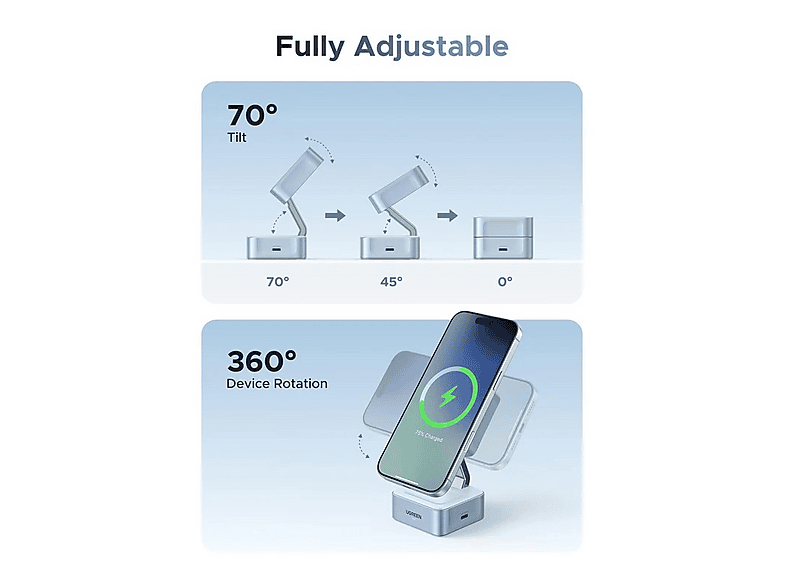 Thumbnail - UGREEN 2-in-1 Magnetic Wireless Charger Apple, Blau