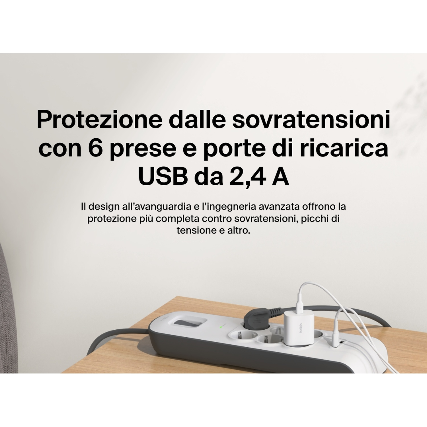 BELKIN - Ciabatta 8 Prese + 2 Usb 2,4a Protezione Fulmini Con - Foto 6