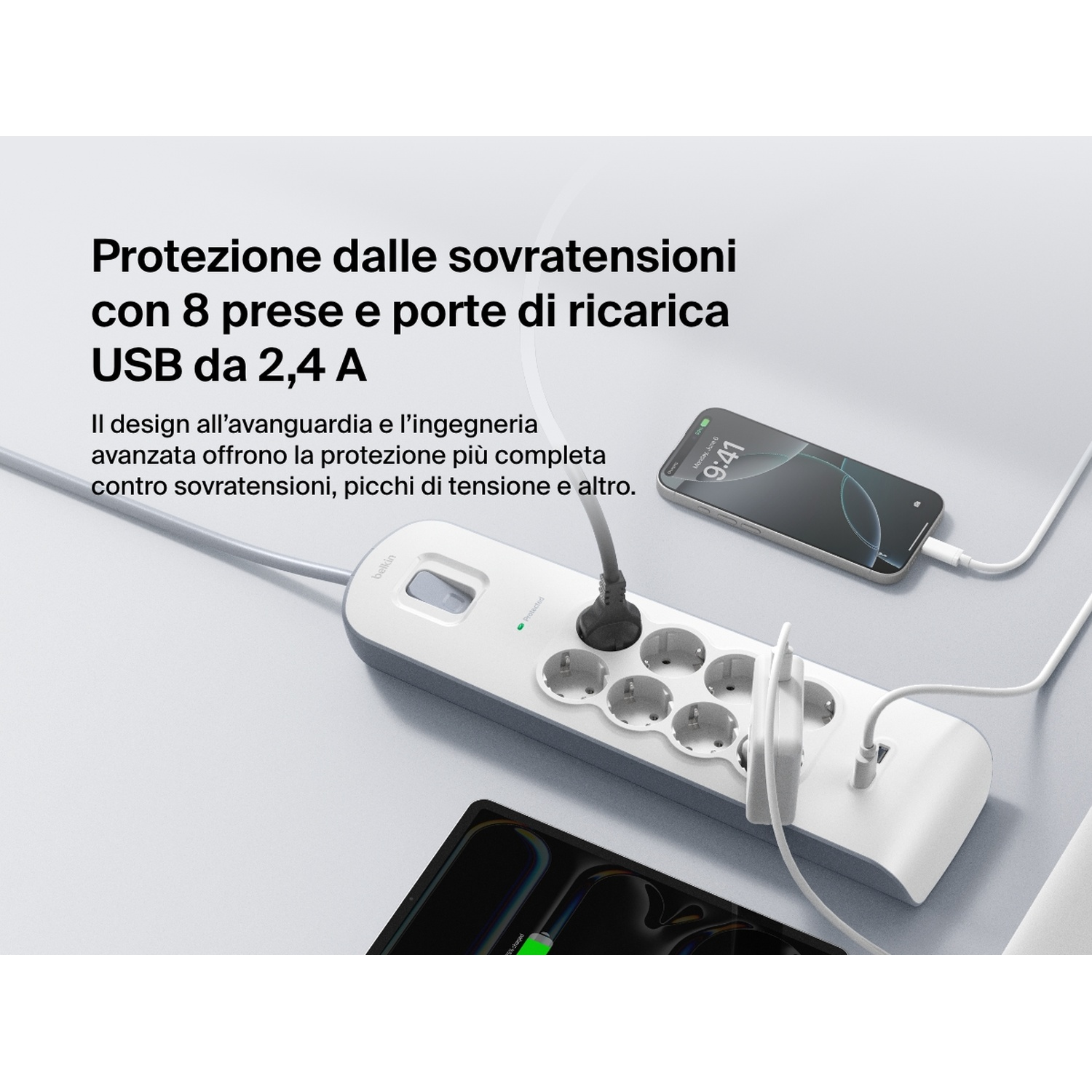 MULTIPRESA CIABATTA ELETTRICA A 6 POSTI CON PROTEZIONE SOVRACCARICO 250V 2500W
