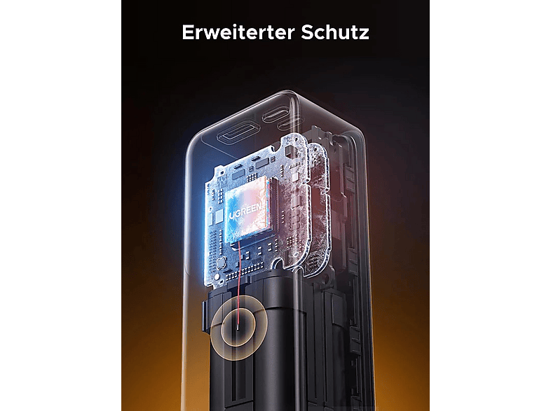 Thumbnail - UGREEN Powerbank mit einziehbarem USB-C Kabel, 20000 mAh Grau