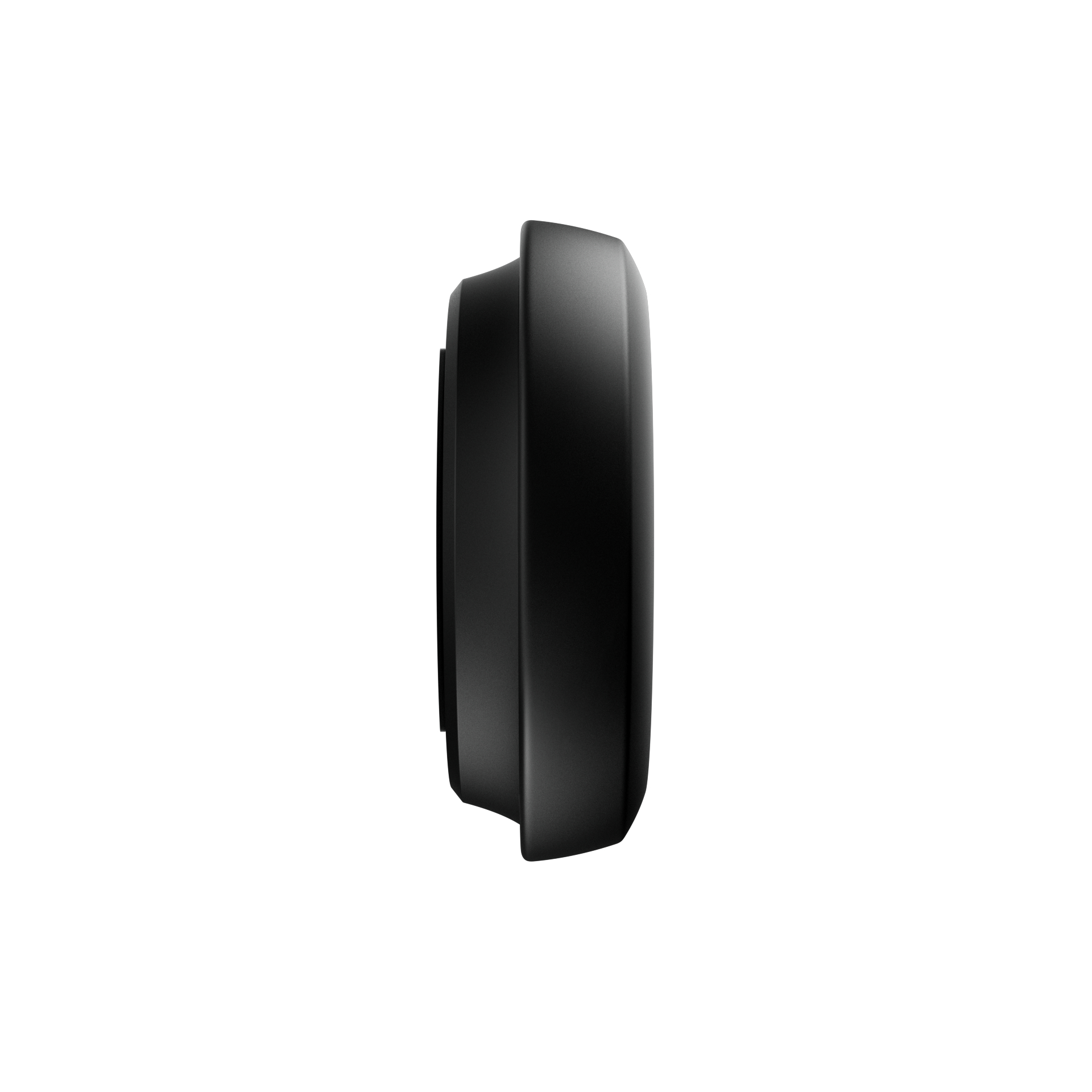 Ein schwarzes, gebogenes Objekt vor weißem Hintergrund. Es scheint Teil eines größeren Geräts zu sein.