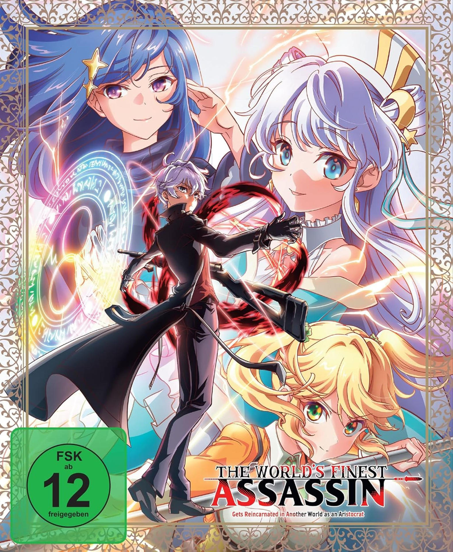 Anime-Cover mit vier Charakteren, einem Mann in Schwarz und drei Frauen. Der Text lautet "The World's Finest Assassin".
