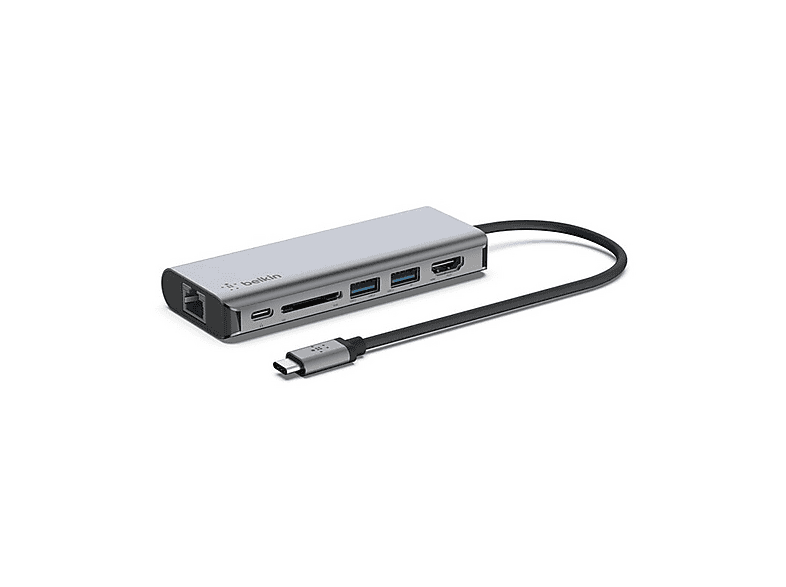 HUB BELKIN USB-C 6 in 1 adattatore multiporta, Porta Gigabit Ethernet, Porta PD 3.0, Lettore di schede SD 2.0, 2 porte USB-A HDMI 1.4 4K