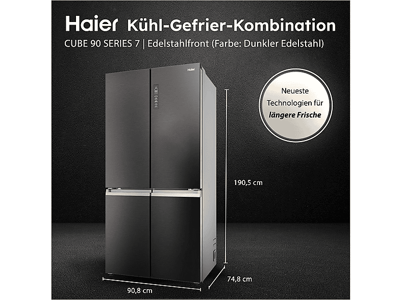 HAIER HCR79F19CNMD Cube 90 Series 7 French-Door Kühlgefrierkombination (642 l, C, 1900 mm hoch, Platinum Inox)