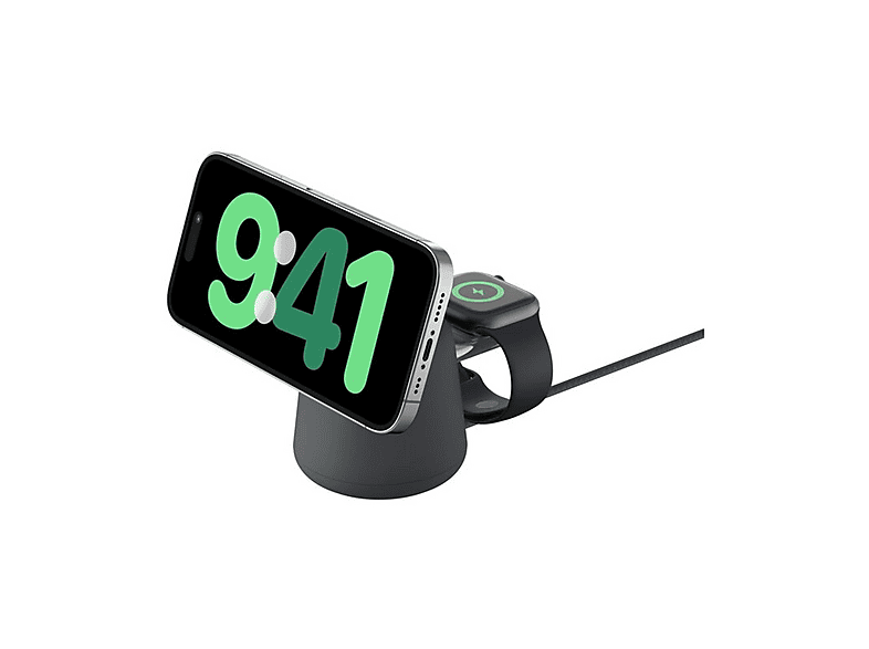 Caricabatterie Magsafe Belkin BoostCharge Pro stazione di ricarica wireless 2 in 1 con Qi2 da 15w per iPhone e Apple Watch, Carbone Caricatore