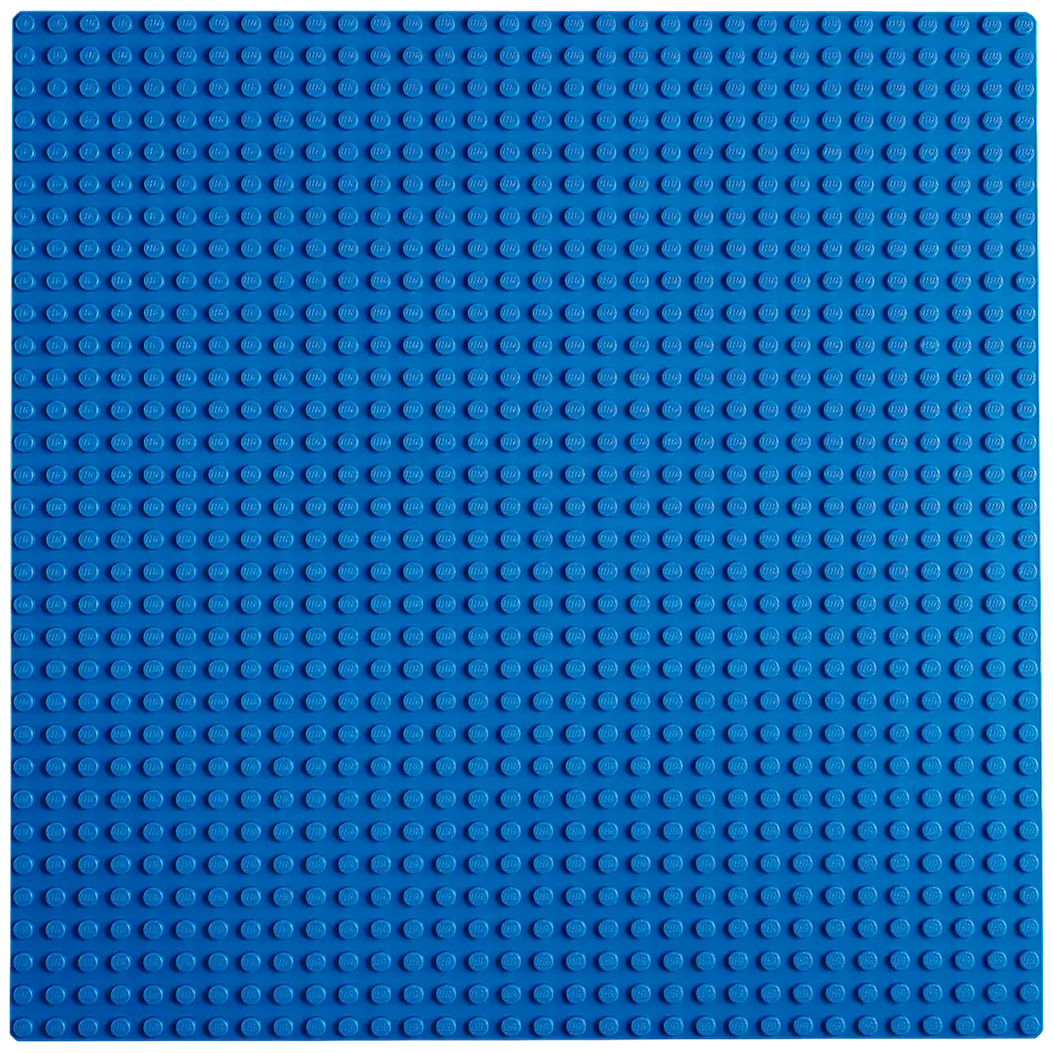 Gros plan d'une plaque de base Lego bleue. Elle comporte de nombreux tenons circulaires disposés en quadrillage.