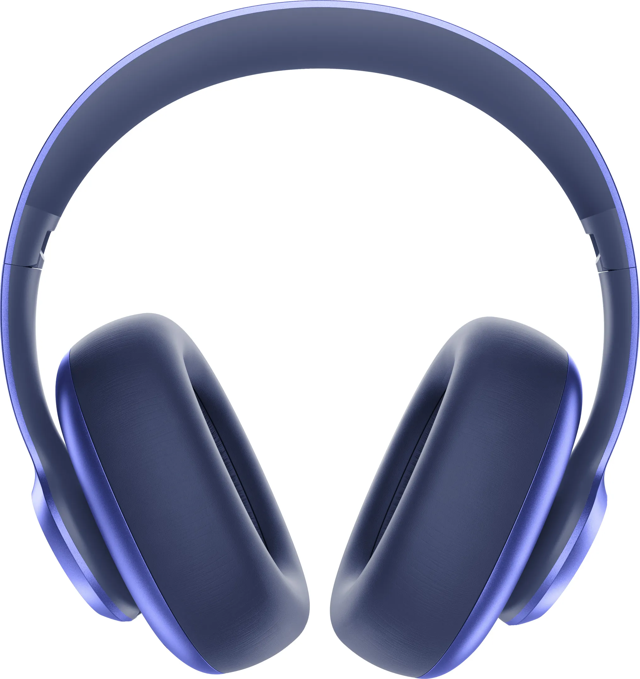Un casque audio bleu marine avec un contour violet, sur fond blanc.