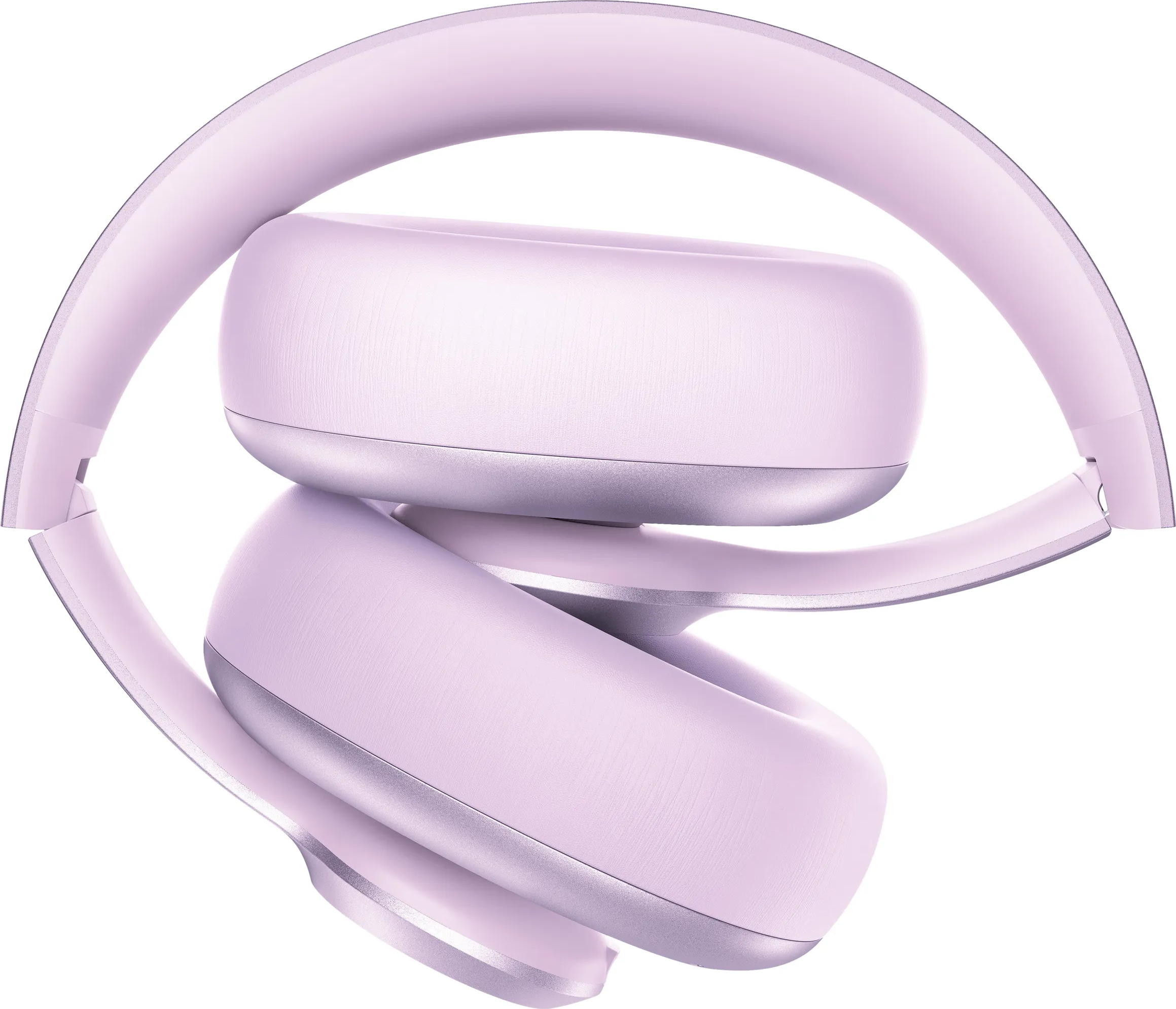 Casque pliable, violet clair, avec des touches argentées, sur fond blanc.