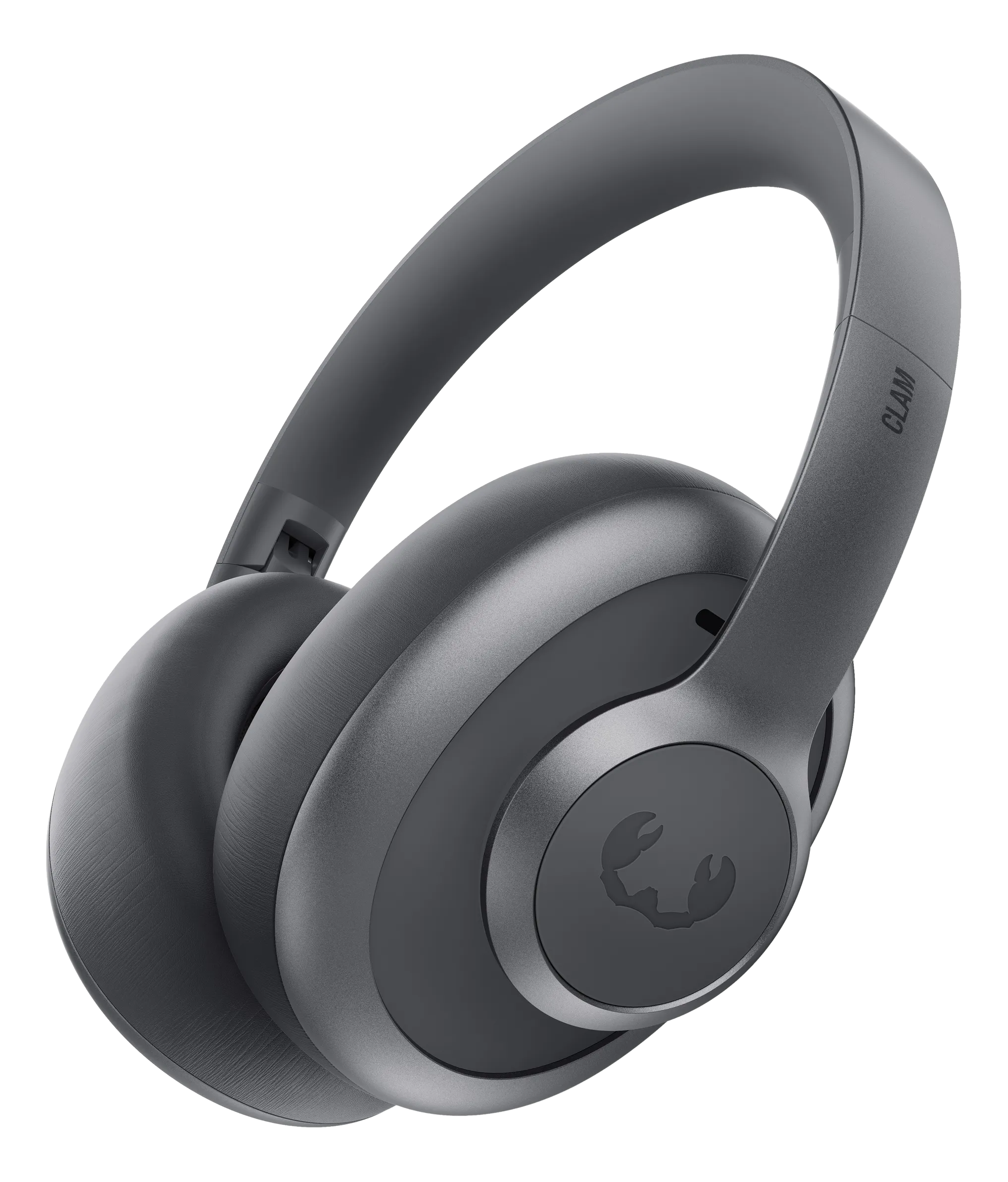 Casque gris avec logo de crabe sur fond noir. Le mot CLAM est visible sur l'arceau.