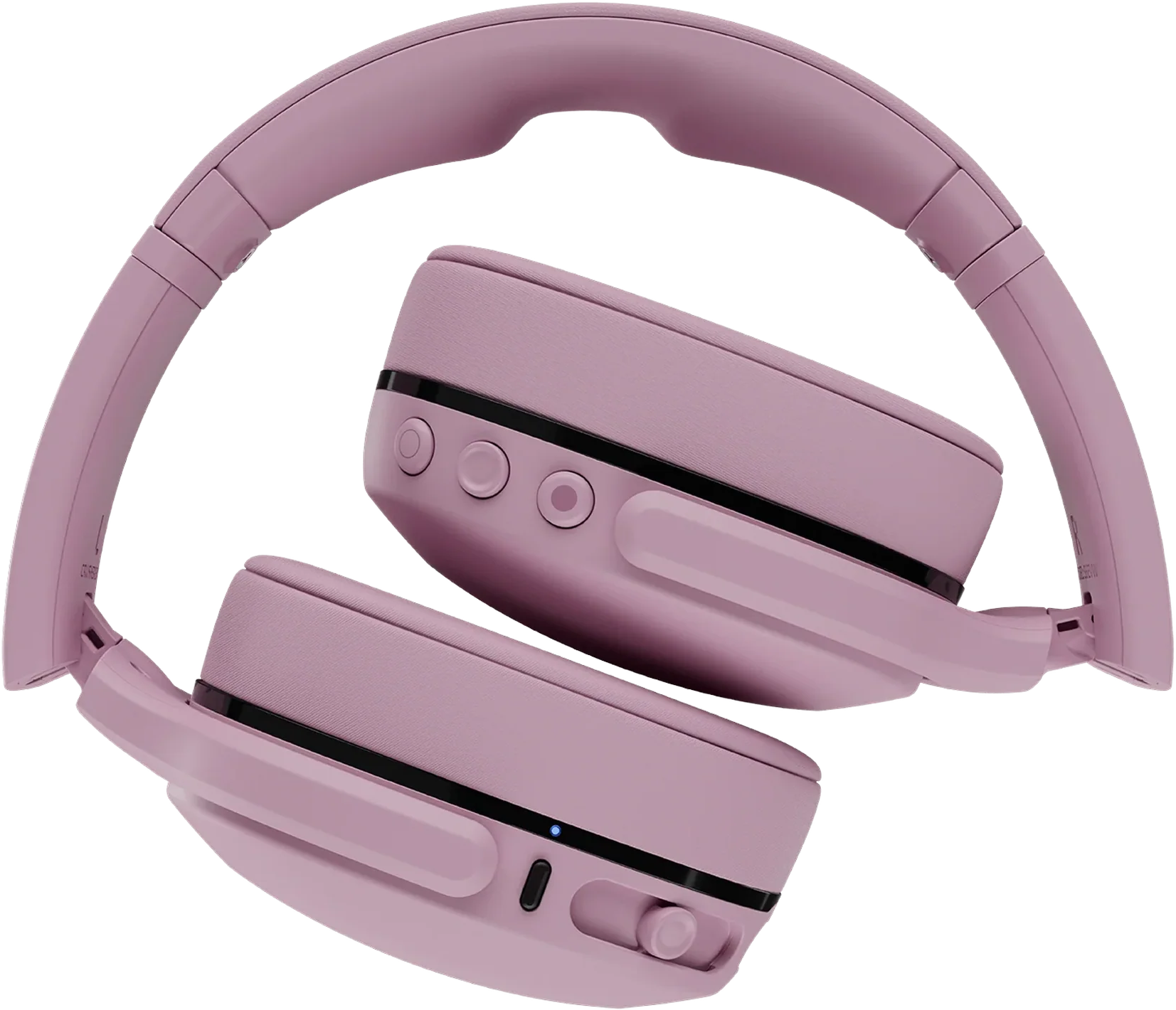 Drahtlose rosa Kopfhörer. Die Ohrmuscheln und das Kopfband sind rosa. Die Kopfhörer sind auf schwarzem Grund.
