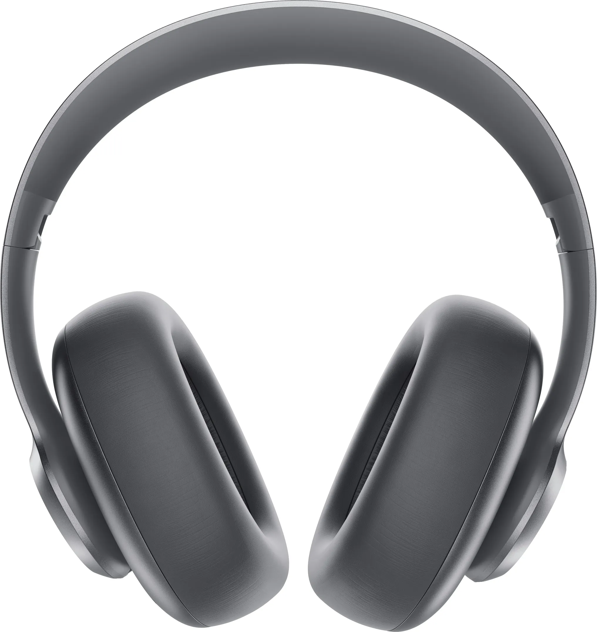 Un paio di cuffie grigie over-ear su sfondo bianco. I padiglioni sono grandi e arrotondati, collegati da un arco.