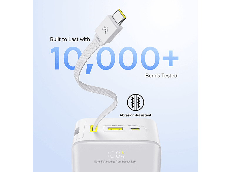 Powerbank - Baseus EnerFill Bipow 2 Pro, 30000mAh, 22.5W, Con cable retráctil Tipo-C, Carga bidireccional y simultánea, Pantalla inteligente, Blanco – imagen 2