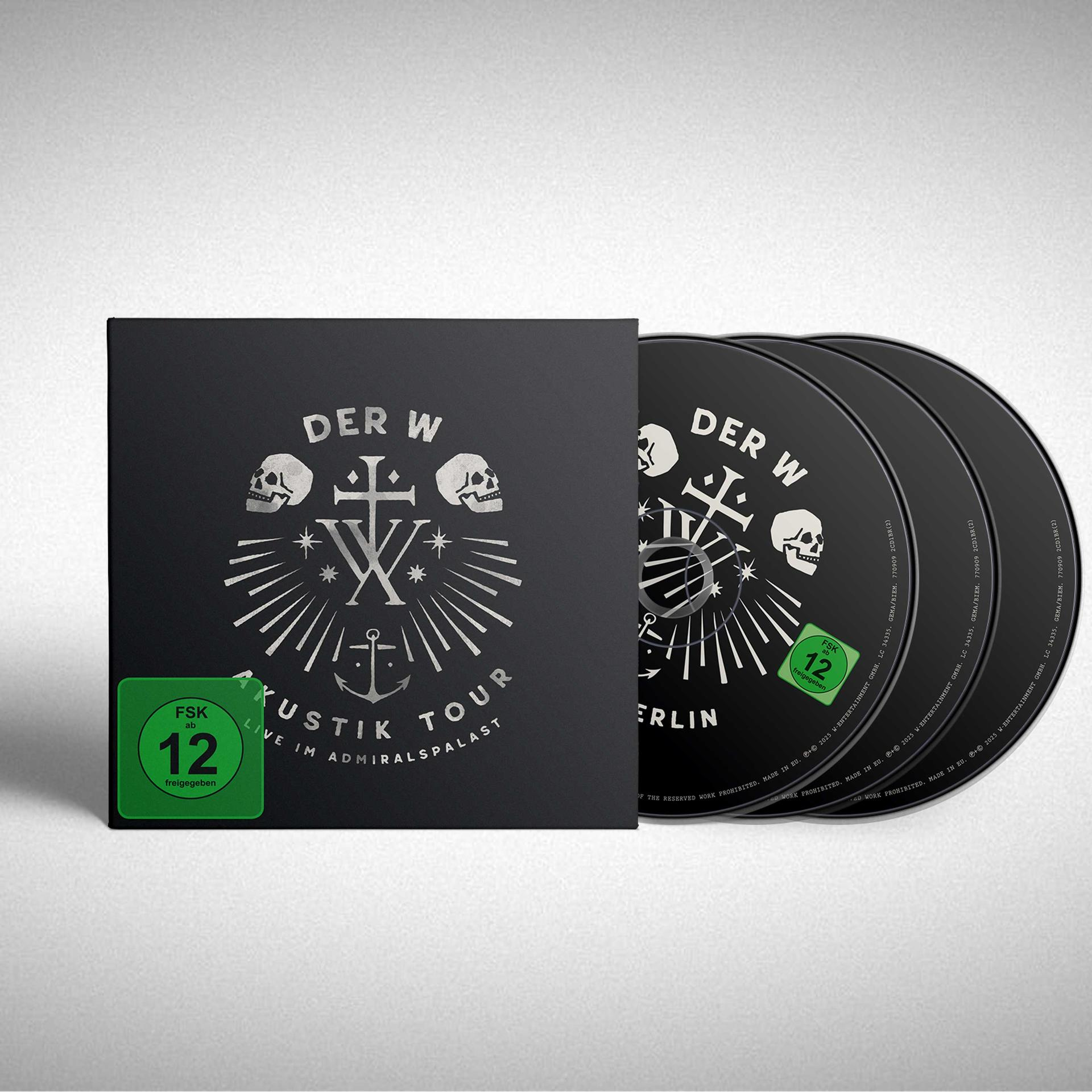 Schwarzes CD-Set mit Box. Das Cover zeigt ein Logo mit Kreuz, Anker, Totenkopf und Text. Das Set ist FSK 12.