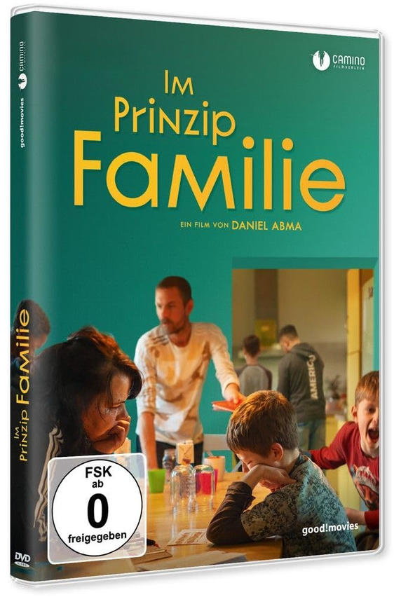DVD-Cover. Titel: Im Prinzip Familie. Menschen in einer Küche. Ein Mann hält ein rotes Buch. Kinder an einem Tisch. FSK-Rating ist 0.