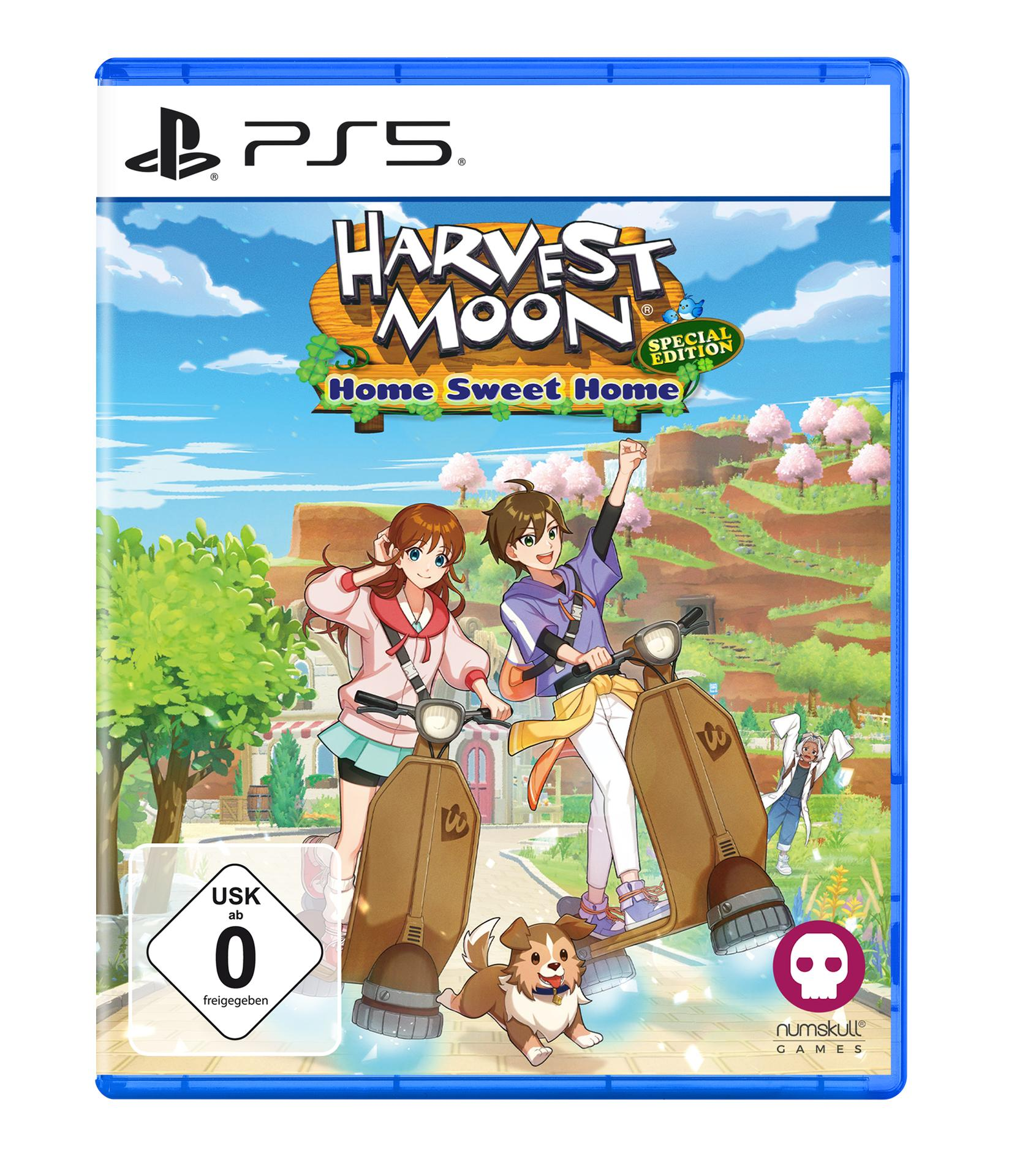 Cover-Art des Harvest Moon-Spiels. Zwei Personen auf Rollern. Ein Hund ist im Vordergrund. Blauer Himmel und grüne Landschaft.