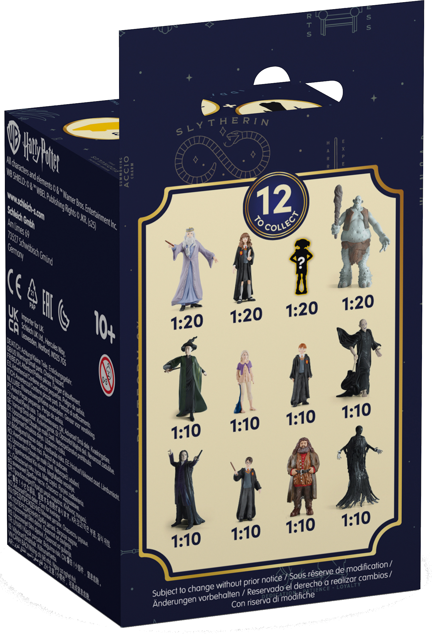 Schachtel mit Harry-Potter-Figuren. Enthält 12 Figuren zum Sammeln. Slytherin-Thema mit verschiedenen Charakteren.