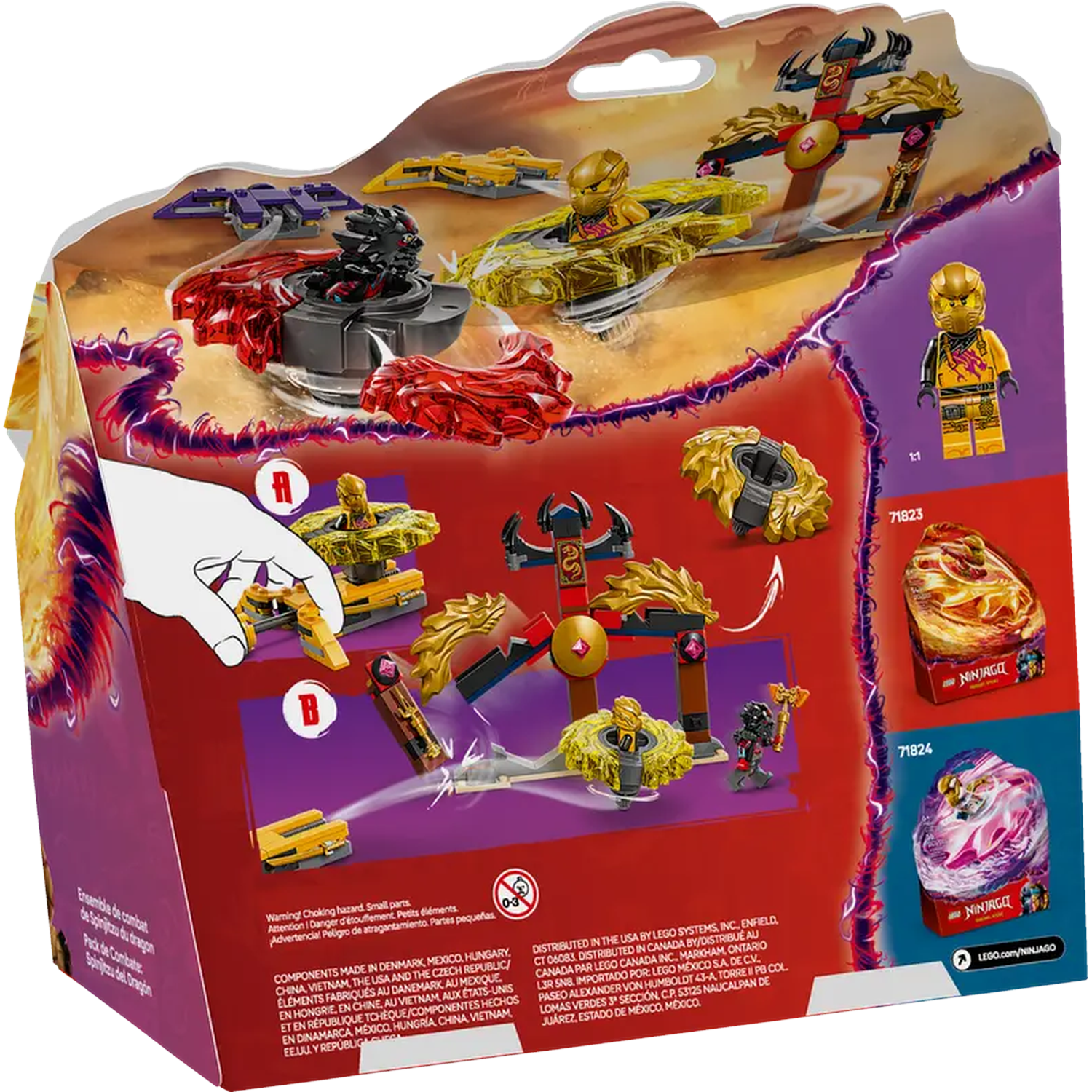 Box art for a Ninjago set, featuring Lego figures and structures with gold and red accents.