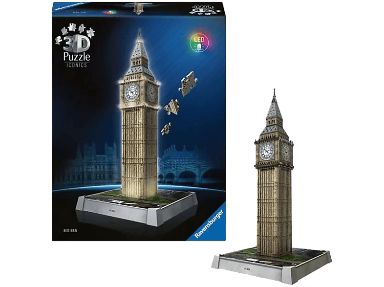 Ravensburger Iconics: Big Ben 3D Puzzle mit Licht (Ab 8 Jahren) Konstruktionsspiel