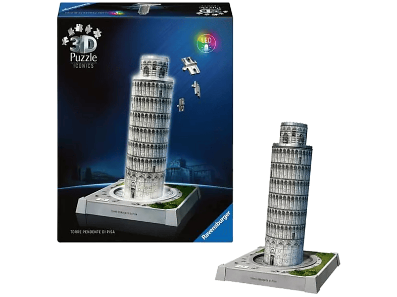 Ravensburger Iconics: Schiefer Turm von Pisa 3D Puzzle mit Licht (Ab 8 Jahren) Konstruktionsspiel