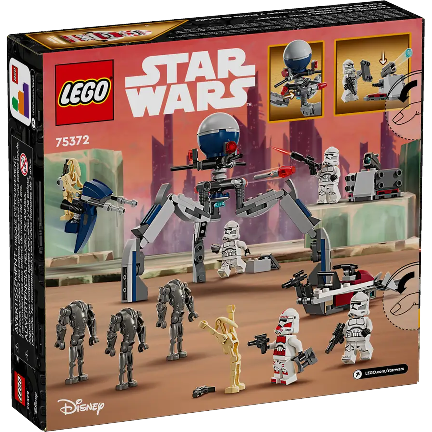 Lego Star Wars box set. Features Lego figures, droids, and vehicles. Set includes a large walker, and various minifigures.