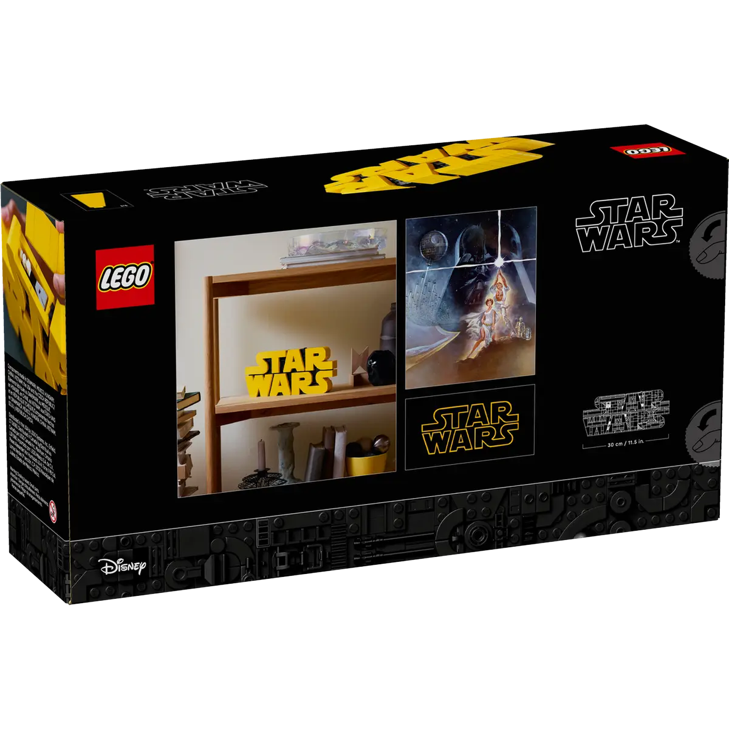 A Lego Star Wars box. It shows a display with Star Wars letters and images of Darth Vader and others.