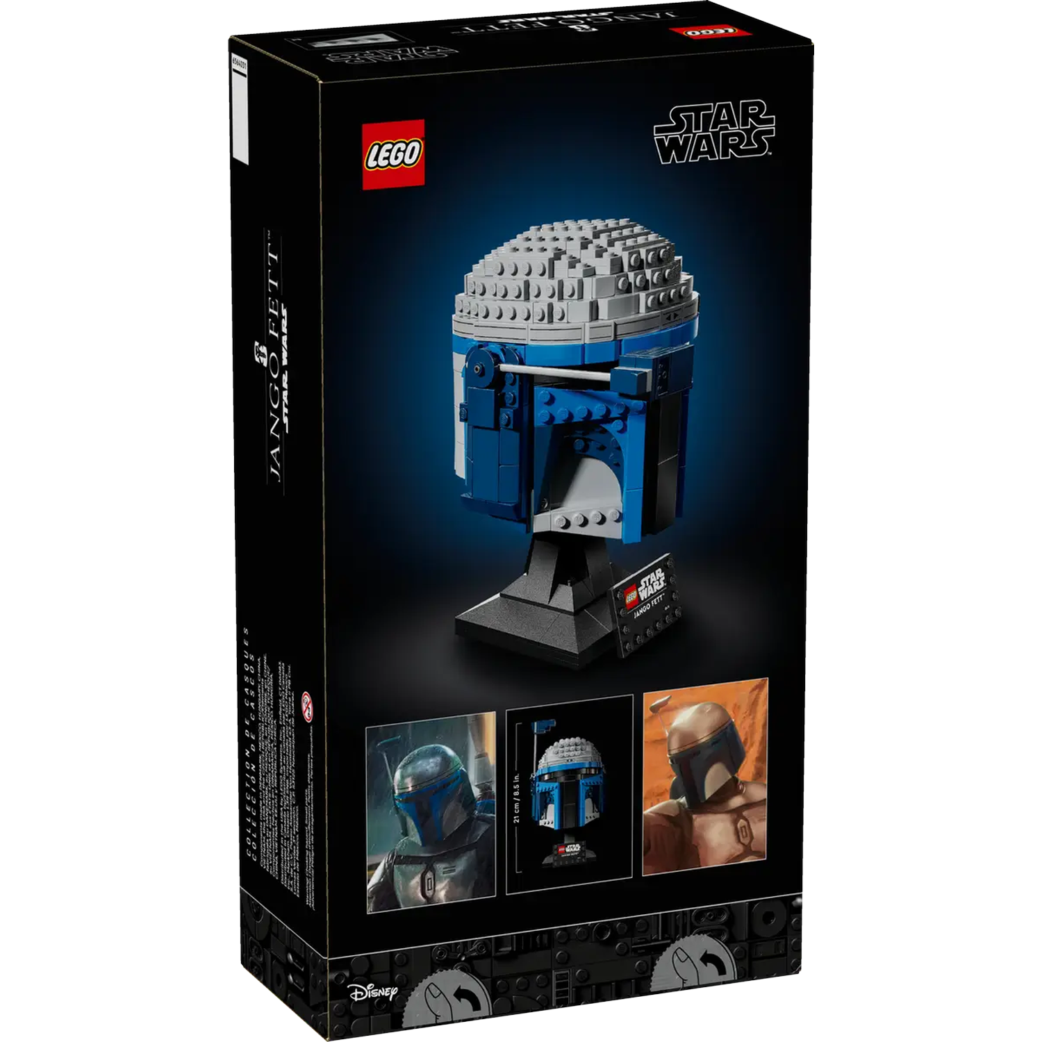 A LEGO Star Wars box. It shows a blue and grey Jango Fett helmet. The box has the LEGO and Star Wars logos.