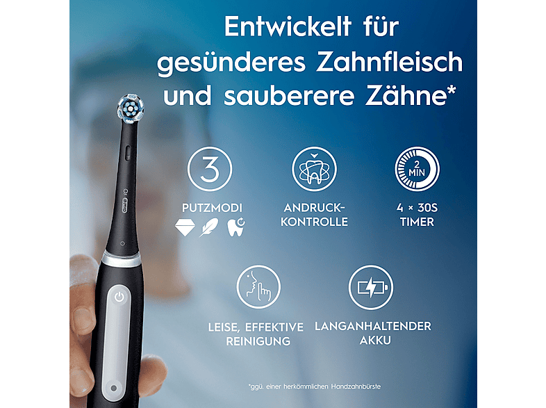 ORAL-B iO Series 3 Elektrische Zahnbürste Schwarz, Reinigungstechnologie: Mikrovibrationen