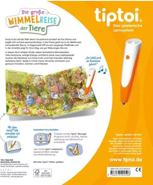 Buchcover mit Stift und offenem Buch. Text und Illustrationen sind sichtbar. Die Farben sind Orange und Weiß.