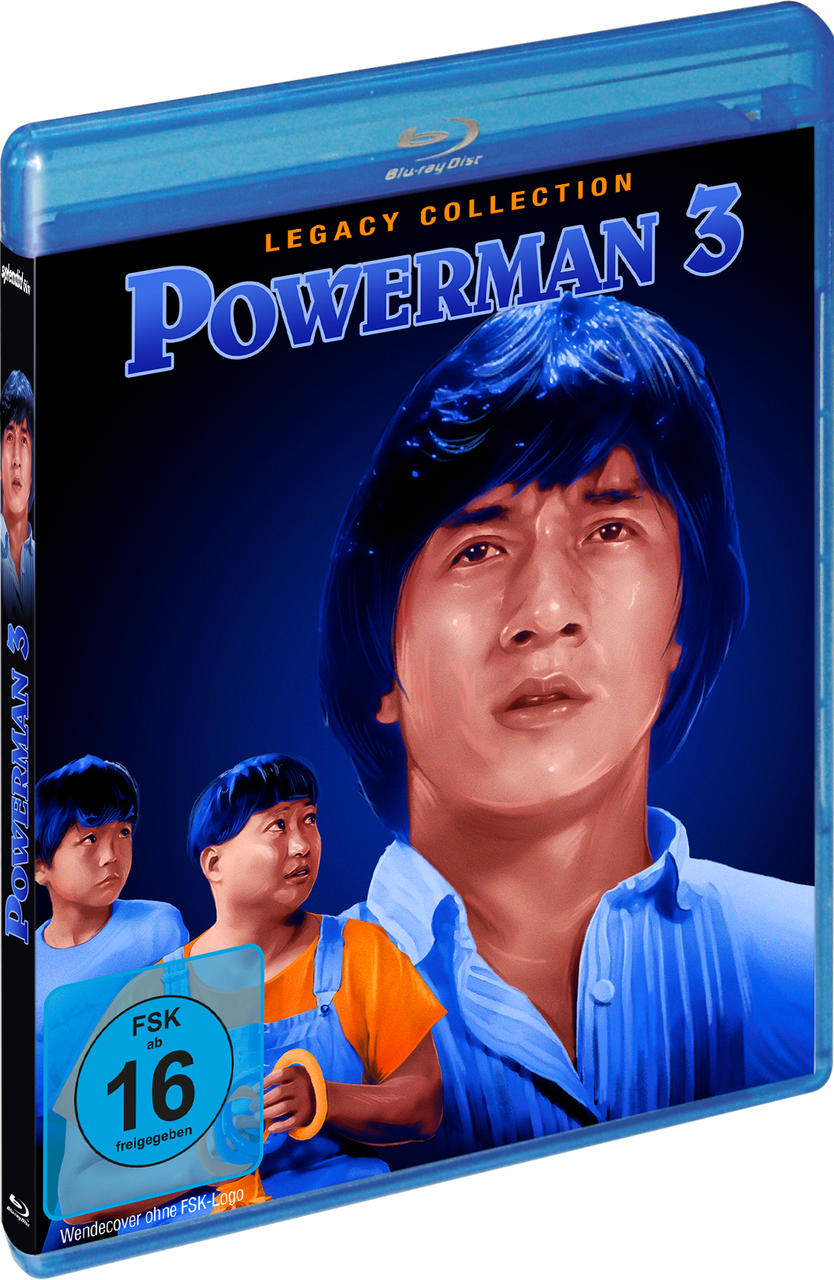 Blu-ray-Disc von Powerman 3. Ein Porträt eines Mannes ist zentriert, mit zwei kleineren Figuren links unten. Der Text enthält 'Legacy Collection'.