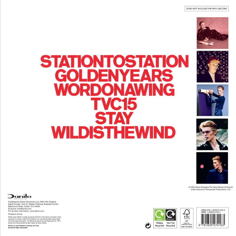 Album borító piros szöveggel: Station to Station, Golden Years, Word on a Wing, TVC15, Stay, Wild is the Wind. David Bowie fotók.