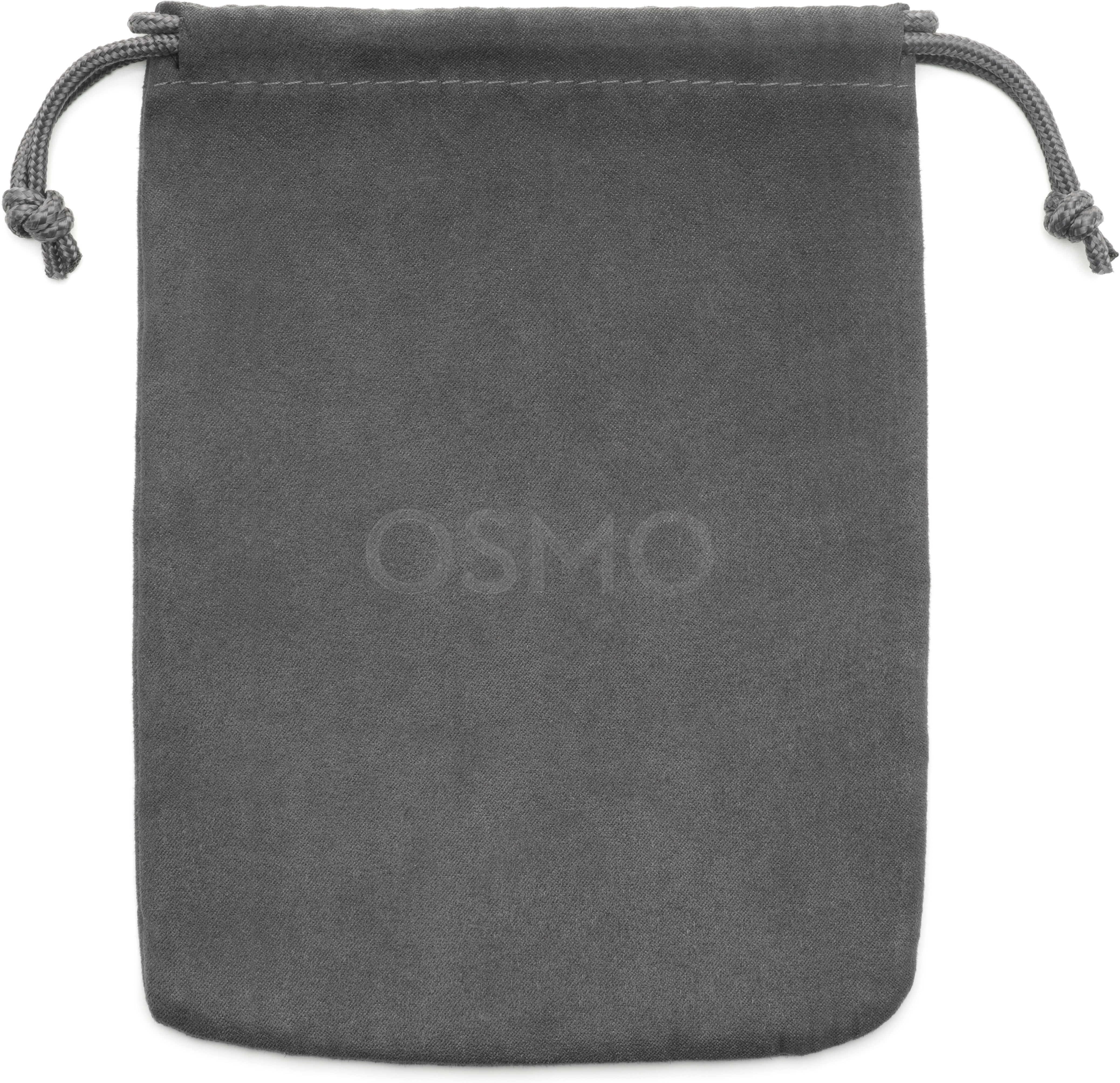 Una borsa grigia Osmo, rettangolare con chiusura a coulisse. Il logo Osmo è visibile sul davanti.