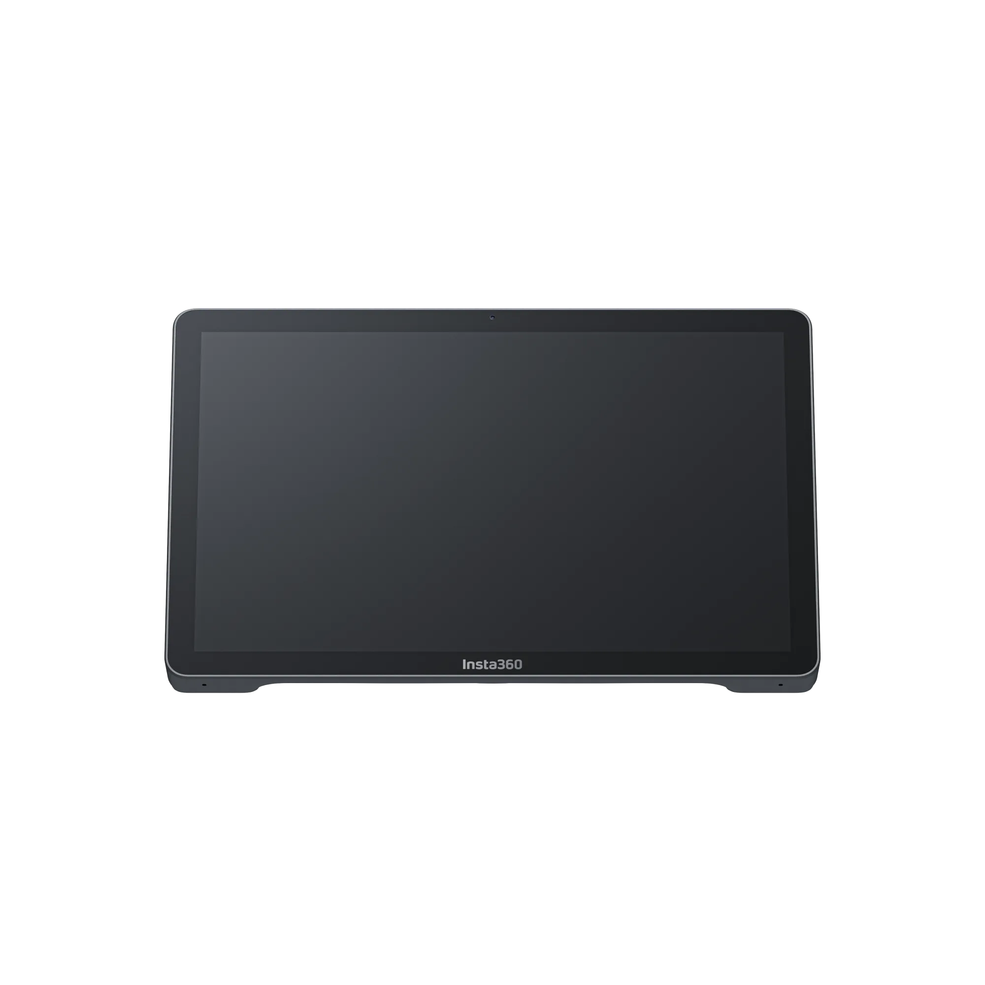 Dunkles Tablet mit Insta360-Logo auf schwarzem Hintergrund. Es ist rechteckig mit abgerundeten Ecken.