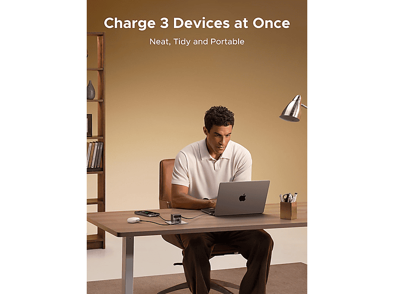 Thumbnail - UGREEN 45 Watt GaN Fast Charger mit einziehbarem Kabel, Ladegerät Universal, Grau